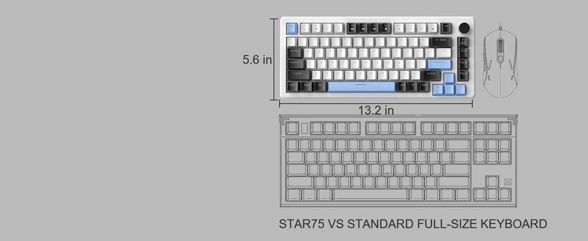 MageGee 75% Mechanical Gaming Keyboard with Knob Control, Compact Blue Backlit Wired Keyboard Black/Brown Switches for PCWindows