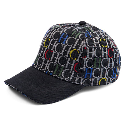 Czapka baseballowa z nadrukiem monogramu CH, usztywniona, regulowana, unisex, typu „dad hat”, z daszkiem przeciwsłonecznym, w stylu streetwear, czarna, z tkaniny, czapka codzienna