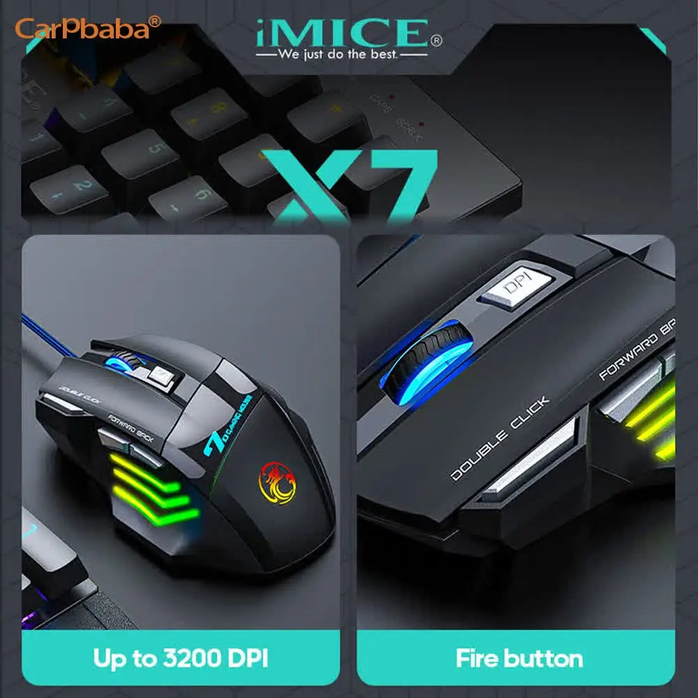 IMICE X7 Optical Gaming Mouse, Wired RGB Gaming Mouse with Adjustable DPI, Ergonomic Anti-Slip Design, 7 Programmable Buttons for PC & Laptop