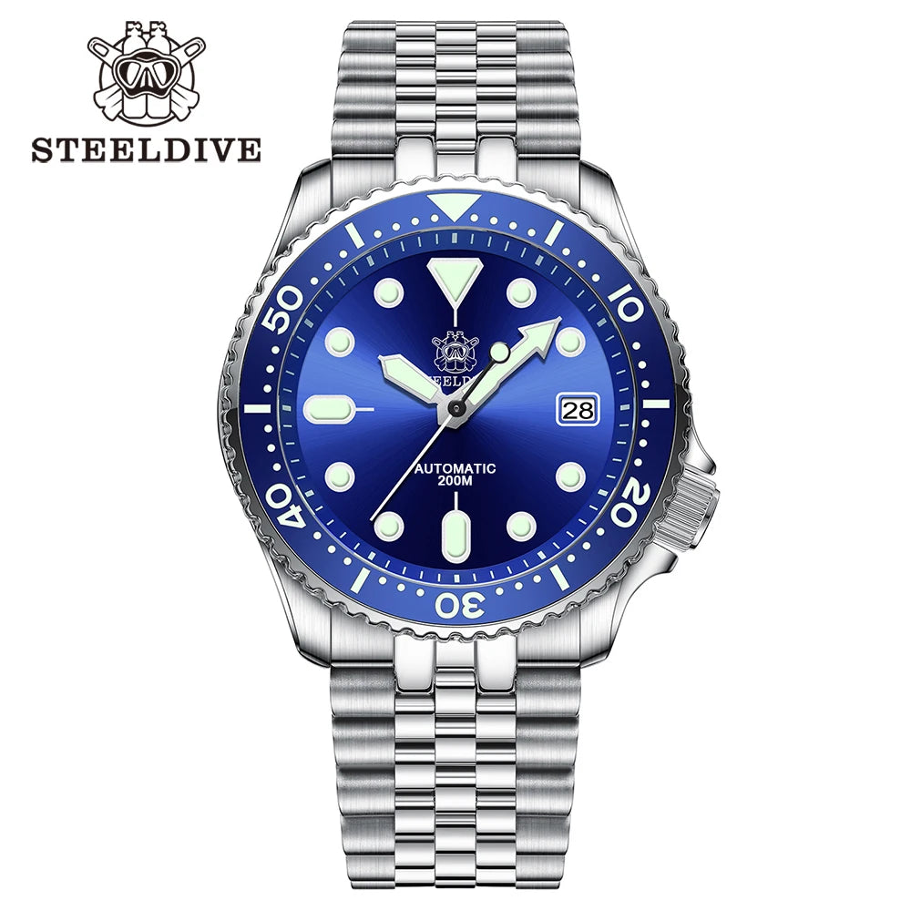 Mechanical Watch For Men STEELDIVE SD1973 Japan NH35 Automatic Movement Ceramic Bezel 200M Waterproof Classic Dive Small Abalone