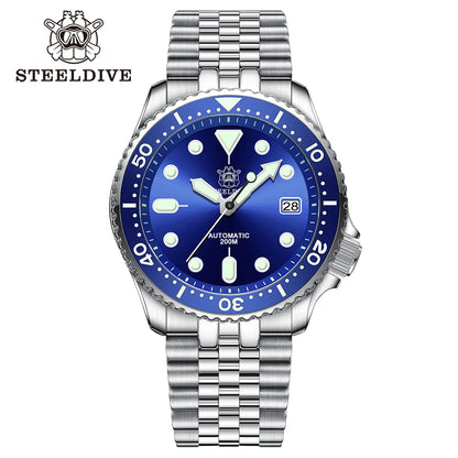 Mechanical Watch For Men STEELDIVE SD1973 Japan NH35 Automatic Movement Ceramic Bezel 200M Waterproof Classic Dive Small Abalone