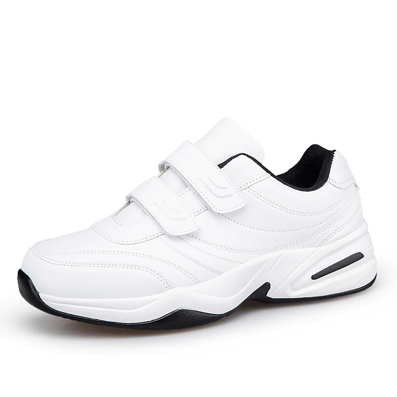 Men's Adjustable Hook and Loop Leather Sneakers Casual Sports Shoes White Sneakers Masculino Zapatillas Deportivas Tenis