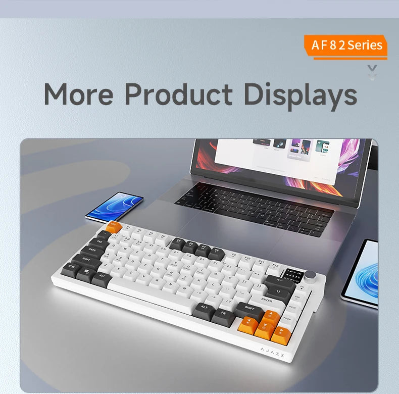 AJAZZ AF82 Low-Profile Electrostatic Keyboard Tri-Mode Wireless 75% Mechanical Gaming Keyboard with Display Screen, Hot-Swappable, 4000mAh Battery