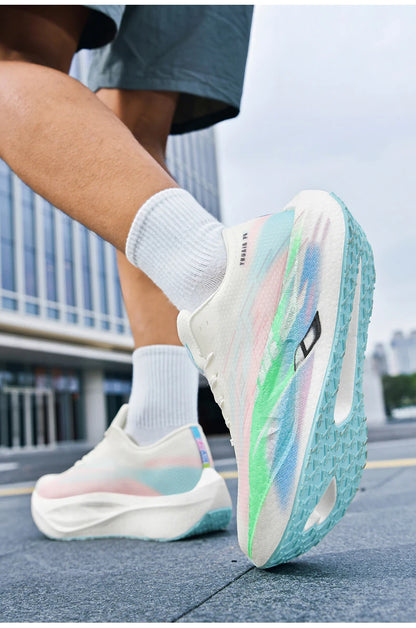 Chaussures de course pour homme, sportives, semelle en carbone, spécialisées, respirantes, légères, pour femme, confortables, athlétiques, antidérapantes, pour marathon