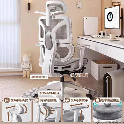 Kényelmes, ergonomikus tanulószék deréktámasszal hosszú üléshez, állítható magasságú, forgó otthoni számítógépes irodai szék