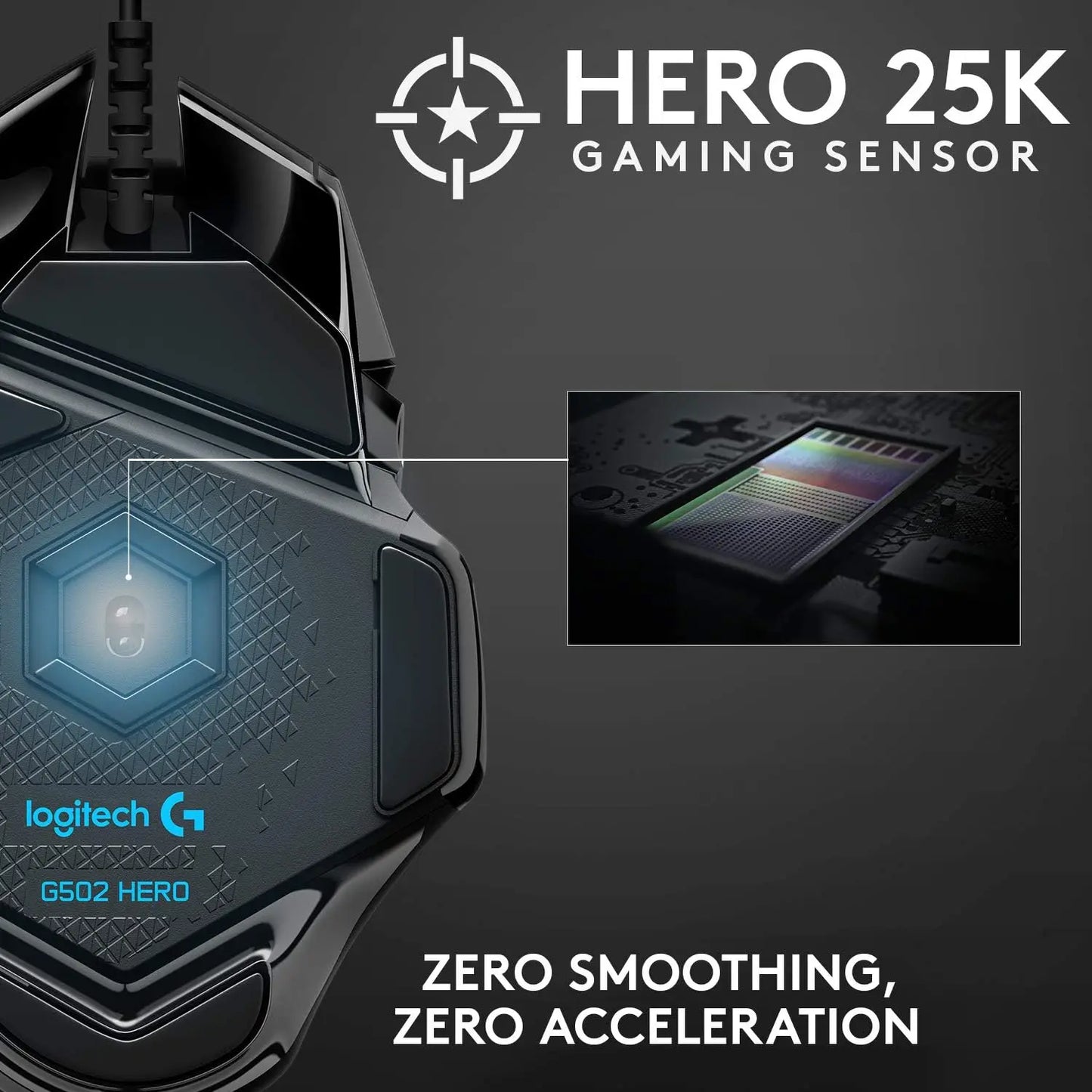 Logitech G502 HERO Gaming Mouse – Wired Gaming Mouse with HERO 25K Sensor, 25,600 DPI, 11 Programmable Buttons, RGB & Adjustable Weights