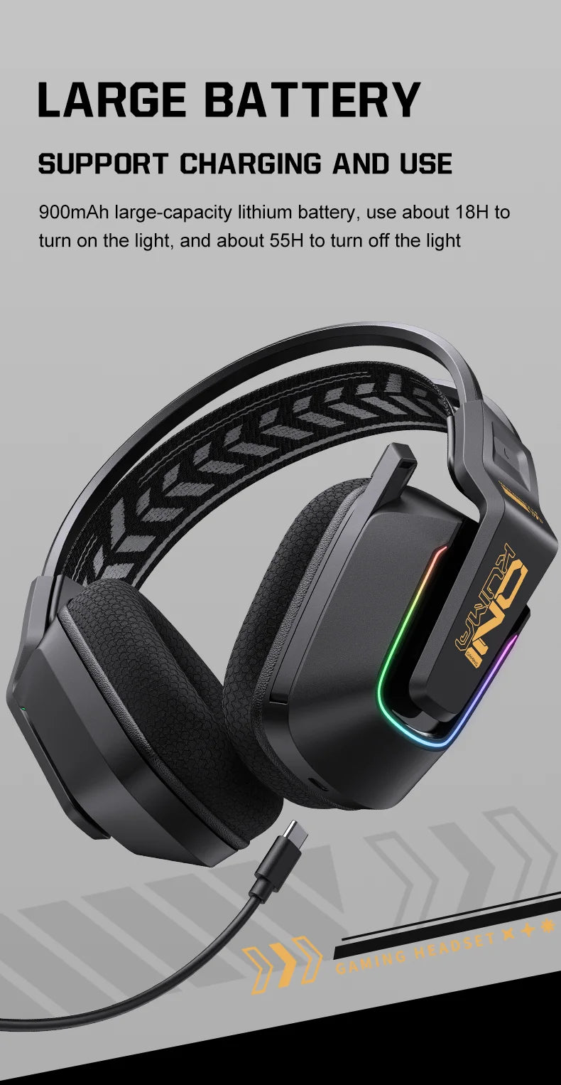 ONIKUMA GT828 Wireless Gaming Headset Bluetooth 5.3 RGB Headphones with Mic, Noise Cancelling, 4-Mode Connection for PC, PS5 & Laptop