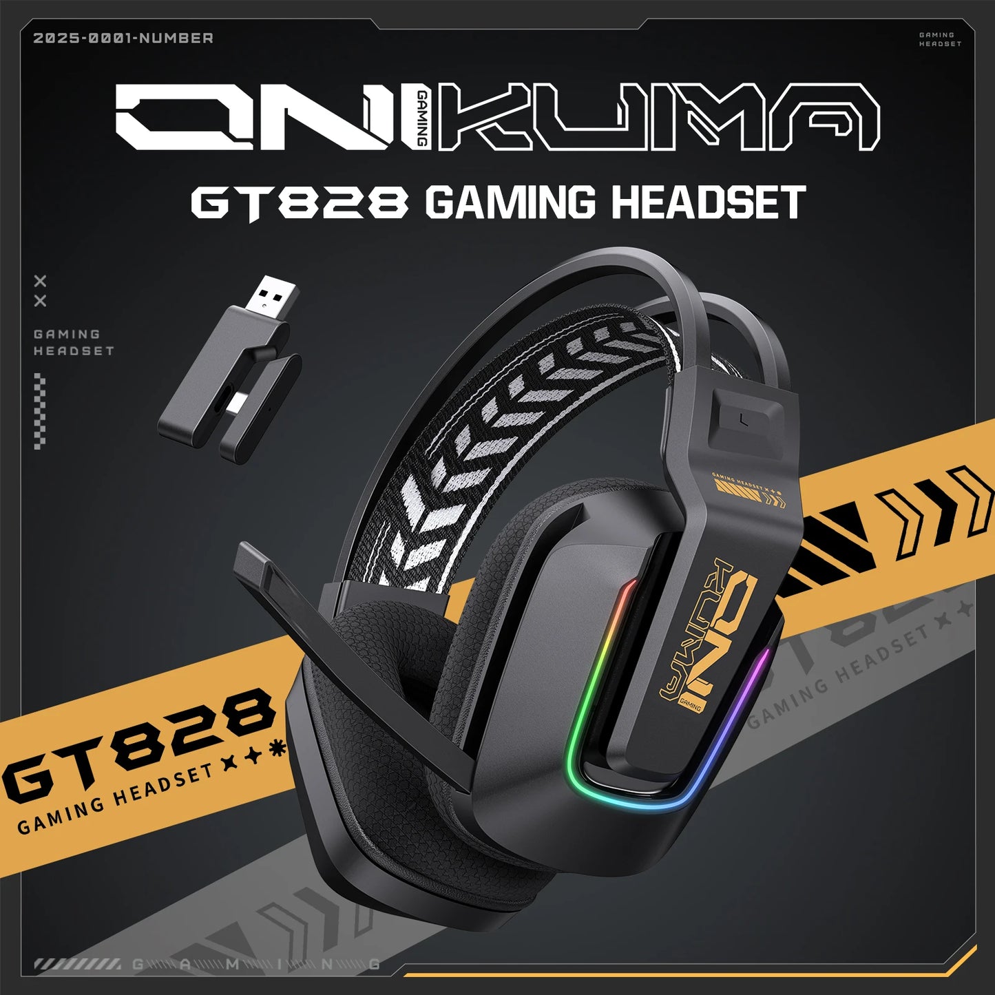 ONIKUMA GT828 Wireless Gaming Headset Bluetooth 5.3 RGB Headphones with Mic, Noise Cancelling, 4-Mode Connection for PC, PS5 & Laptop