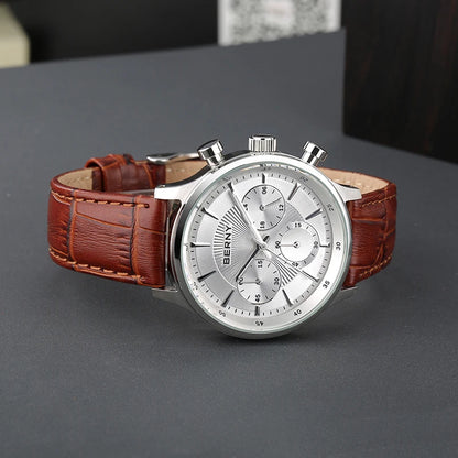 BERNY 24H Chronograph Watch for Men Luxury VD54 Watches Fashion Waterproof Genuine Leather Strap Quartz Sport Men's Wristwatch