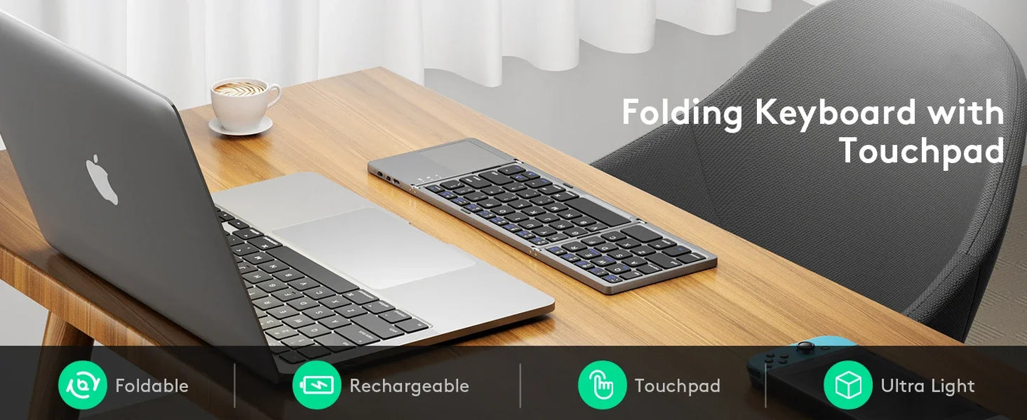 Russian/Spanish/English B033 Mini Foldable keyboard, Wireless Bluetooth Keyboard Recharger with Touchpad for Windows Android IOS