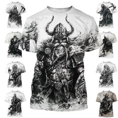 New Men's Black and White Line Tattoo Pattern 3d Short-sleeved T-shirt Tops Street Hip-hop Harajuku Cool T-shirt