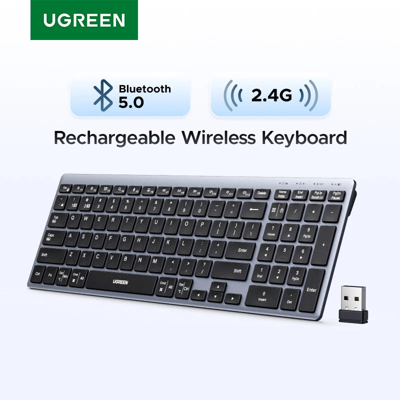 UGREEN Keyboard Wireless Bluetooth 5.0 2.4G Russian/Korean/EN 99 Keycaps For MacBook iPad PC Tablet USB C Rechargeable Keyboard