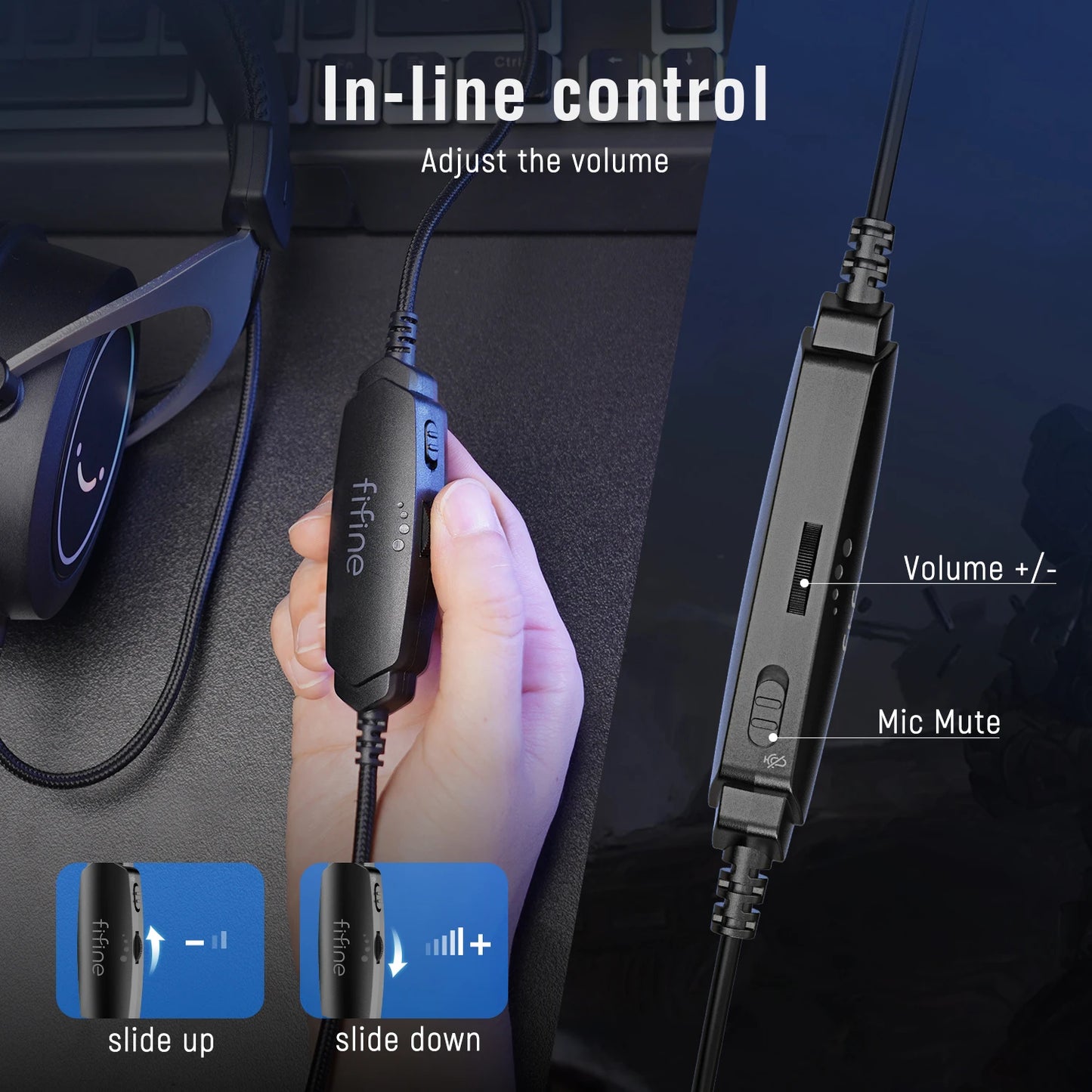 FIFINE Gaming Headset with Stereo Sound/Detachable MIC/RGB/Line Control,Over-Ear Headphone for PC PS4 PS5 Xbox -AMPLIGAME H3