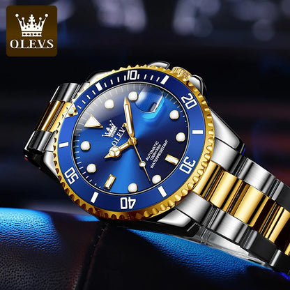 Montre pour homme OLEVS 6650 : montre mécanique automatique classique d'origine pour homme, cadran en zircon, étanche, luminescente, en acier inoxydable
