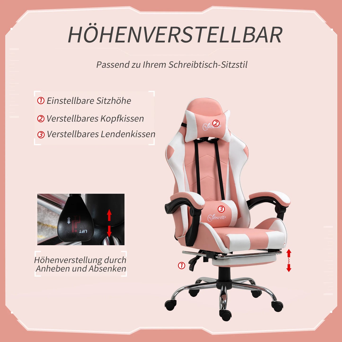 Ergonomic Gaming Chair with Footrest, Massage Lumbar Support, Headrest, Adjustable Swivel Computer Office Chair for Gaming & Work
