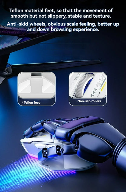 Tri-Mode Wireless Bluetooth Gaming Mouse 10000 DPI RGB Rechargeable Gaming Mouse with 2.4GHz, Bluetooth 5.0 & Wired Connection for PC, Laptop & Mac