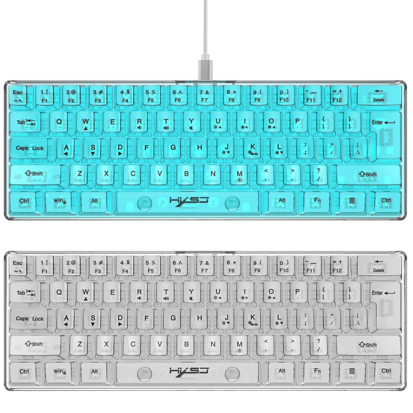HXSJ 60% kabelgebundene transparente Gaming-Tastatur, RGB-beleuchtet, ultrakompakte wasserdichte kleine Kompakttastatur mit 61 Tasten für PC/Mac