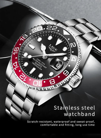 LIGE 2025 brand new men's watch luminous stainless steel business quartz luxury clock waterproof watches for men reloj hommes