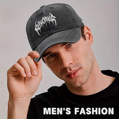Retro style washed baseball cap with white print,men's and women's adjustable snap button for sun protection,casual outdoor wear
