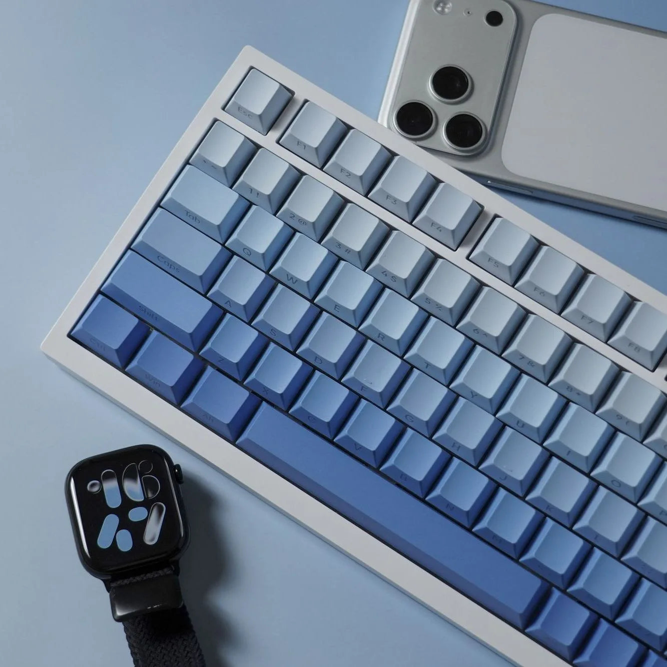 Side Print Keycaps 134 Key Cherry Profile White Blue Gradient PBT Keyboard Key Caps Gamer Mechanical keyboard AULA f75 Wooting