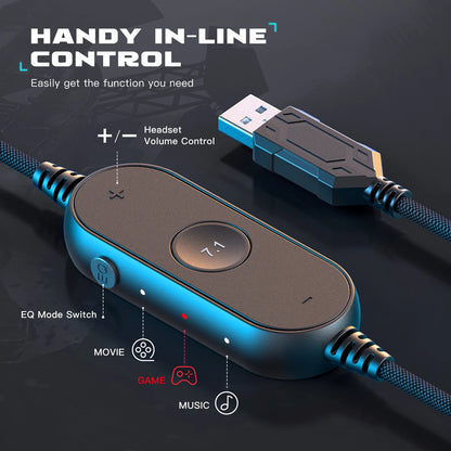 Auriculares gaming FIFINE RGB con micrófono – auriculares con cable circumaurales con sonido envolvente 7.1 para PC, PS4 y PS5 con 3 modos de ecualización