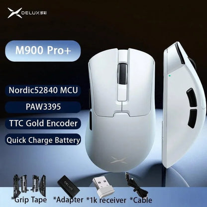Delux M900PRO Ultra-Light Wireless Gaming Mouse, PAW3395 26K DPI, 1K/8K Polling Rate, Ergonomic Gaming Mouse for Large Hands, 50g PC Gaming Mouse