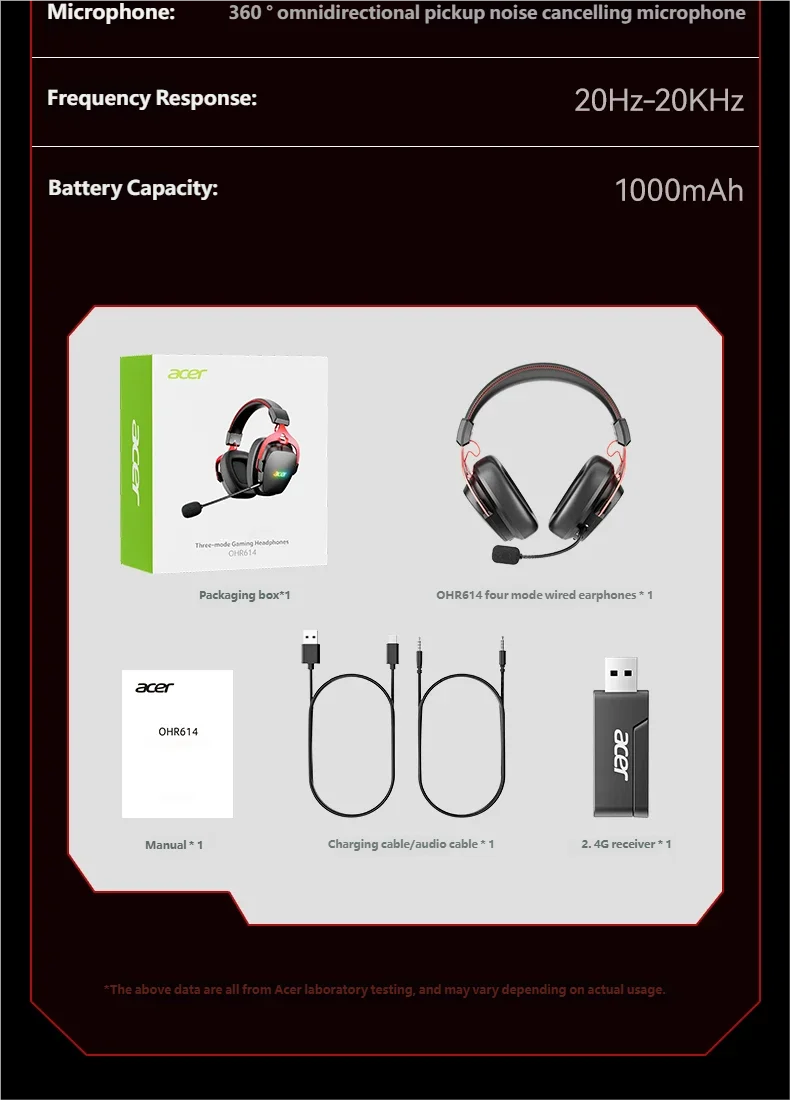 Acer 2.4GHz Wireless Gaming Headsets 7.1 Surround Sound Bluetooth Gaming Headset with Mic for PS5, PS4, PC, Switch Stereo Sound