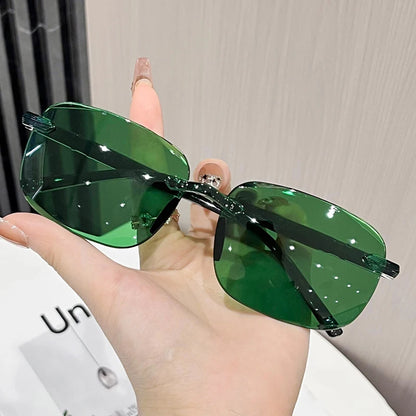 Vintage Sunglasses Rimless Cut Edge Sunglasses Fashion Designer Shades Luxury Brown Green Sunglasses UV400  for Men Women