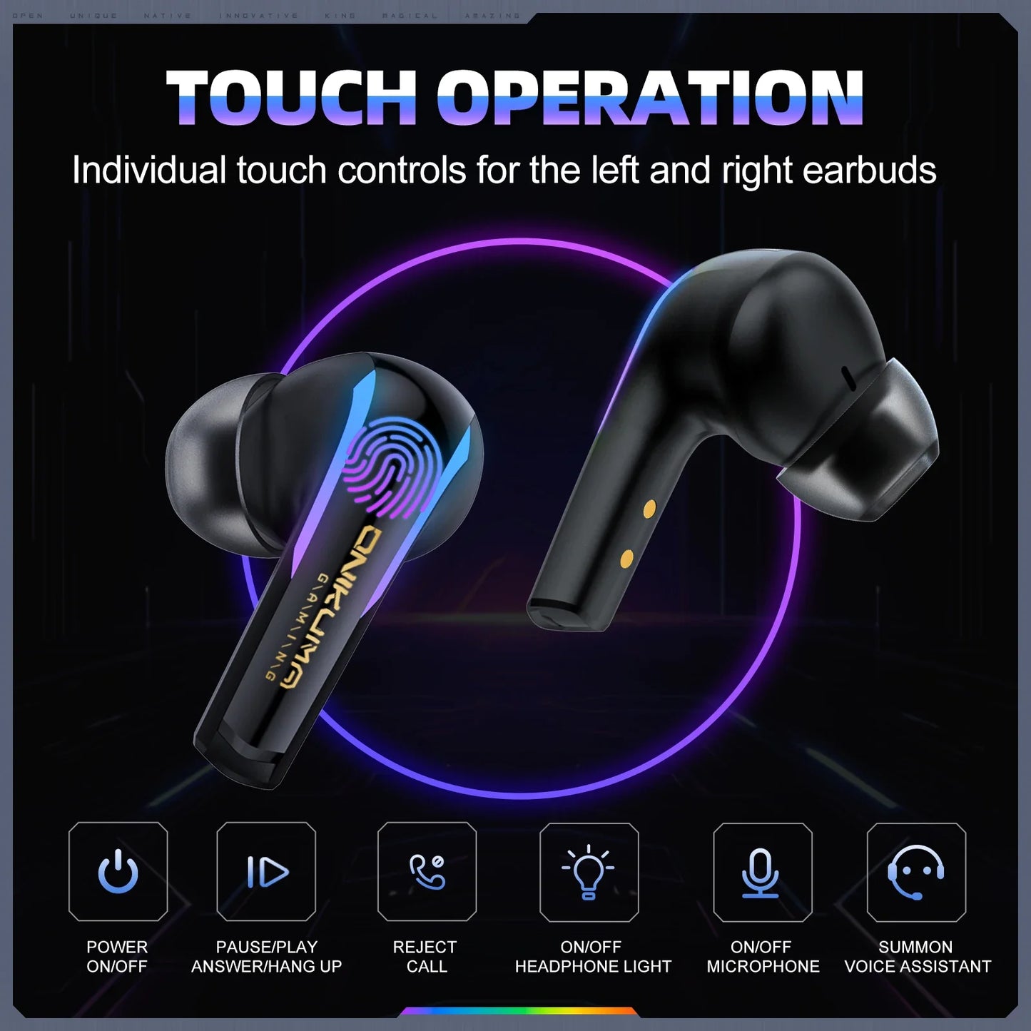 ONIKUMA T27 Wireless Earbuds Dual-mode Headset Independent Connection  with Touch Control 2.4Ghz Low Latency Stereo Bluetooth