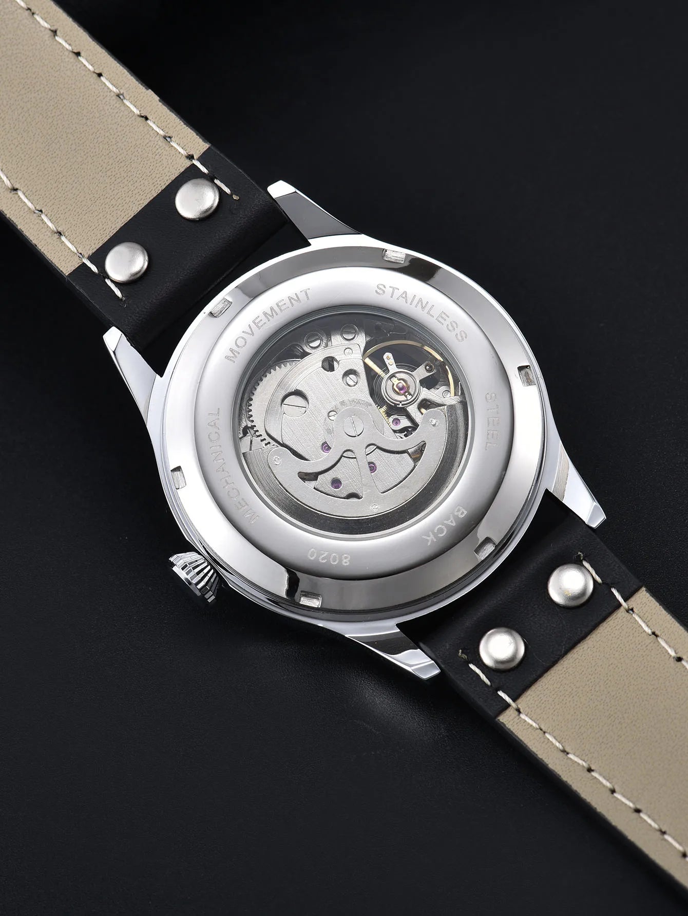 LONGLUX men automatic watch vintage pilot tough guy mechanical watches skeleton waterproof luminous leather gift