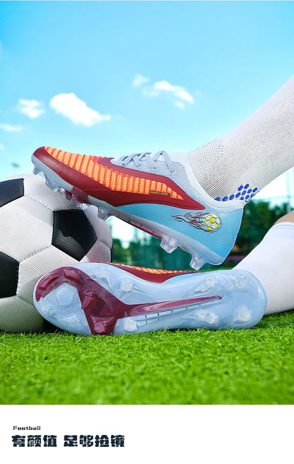 Męskie buty piłkarskie, sportowe buty do piłki nożnej, buty z kolcami do użytku na świeżym powietrzu, dla dorosłych, antypoślizgowe, dla chłopców, z długimi kolcami, treningowe, oddychające, meczowe, wygodne
