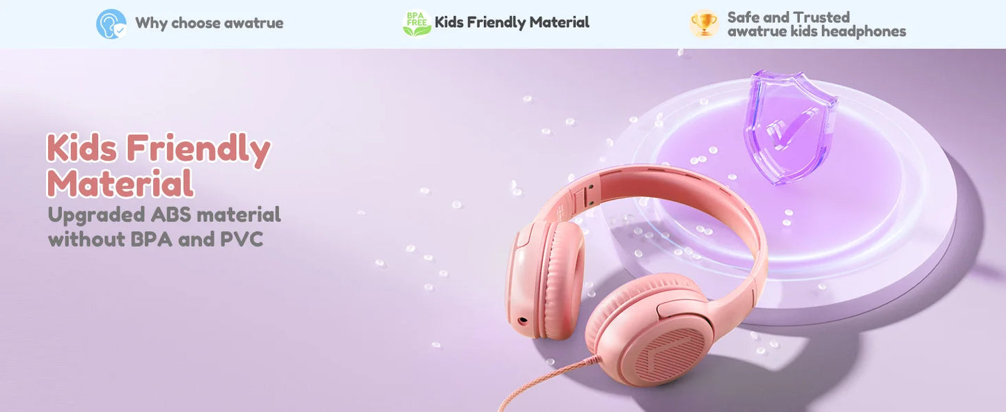 Awatrue Kids Headphones with Microphone, Safe Volume Limited Wired Kids Headphones for School, Toddler & Children, Comfortable Stereo Headset for Learning, Travel & Gaming