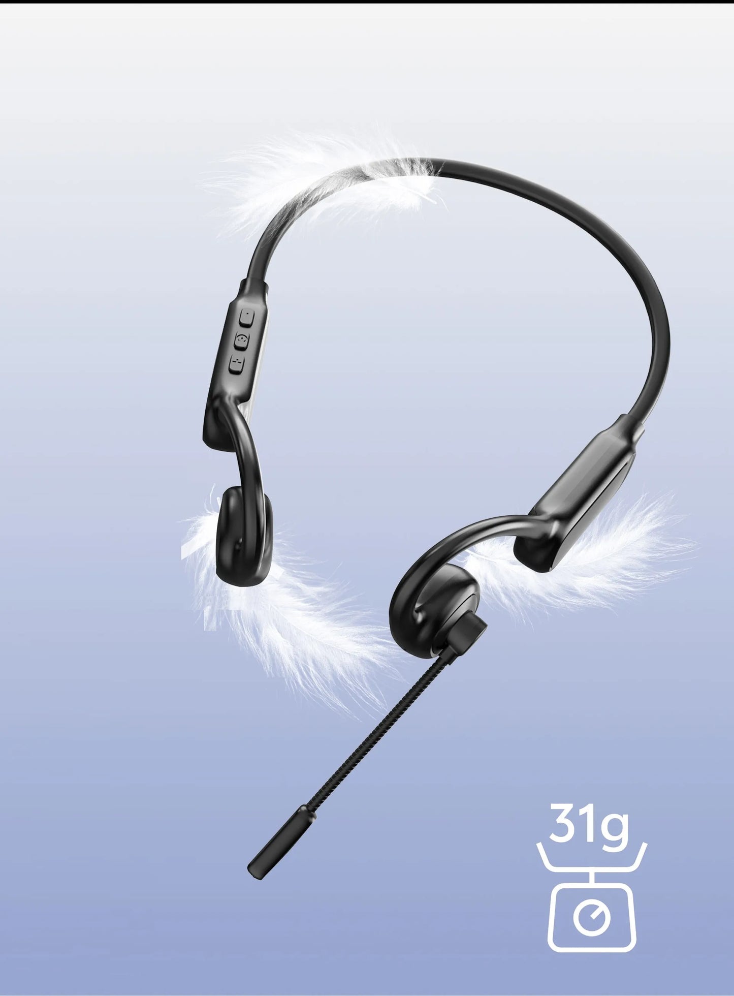 Open-Ear Bluetooth Headset with Noise-Reducing Boom Microphone, Wireless Office Headset for Call Center, Truck Drivers, Remote Work & Business Calls