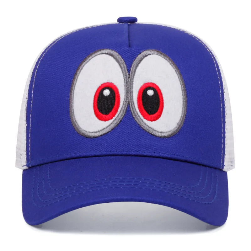 Cappellino da cosplay del gioco anime Super Luigi Brothers, divertente, con occhi grandi ricamati, cappellino da baseball regolabile con visiera a becco d'anatra, cappellino da sole