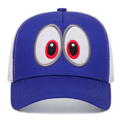 Cappellino da cosplay del gioco anime Super Luigi Brothers, divertente, con occhi grandi ricamati, cappellino da baseball regolabile con visiera a becco d'anatra, cappellino da sole