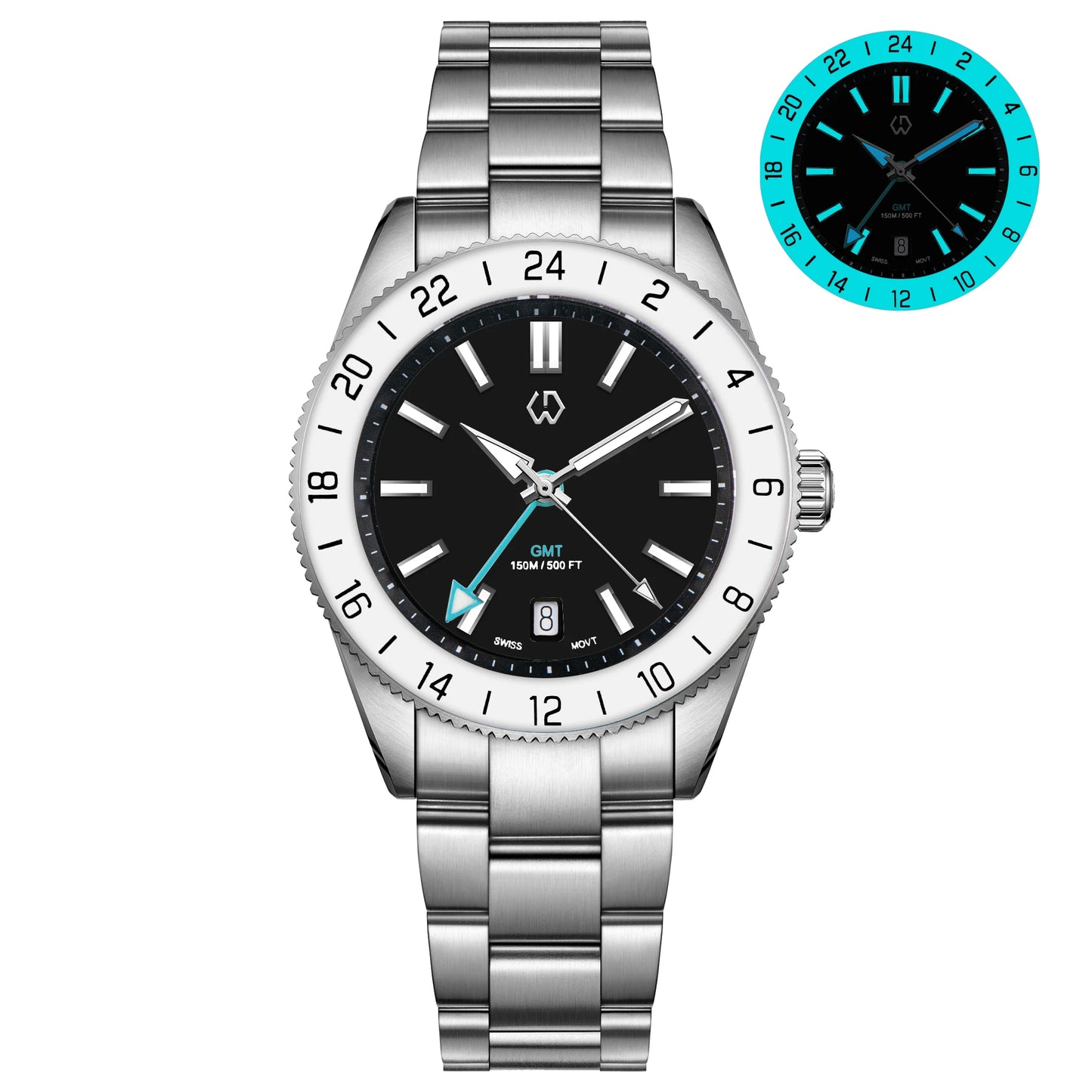 WSD9025 New man's Automatic Watch Quartz Swiss Movement BGW9 Luminous Bezel 4-Pin GMT 150 Meters Waterproof Diving