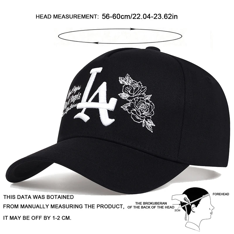 Unisex LA Rose Embroidery Snapback Baseball Caps Spring and Autumn Outdoor Adjustable Casual Hats Sunscreen Hat Sports Cap