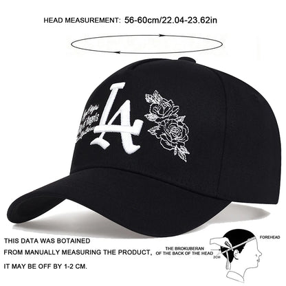 Unisex LA Rose Embroidery Snapback Baseball Caps Spring and Autumn Outdoor Adjustable Casual Hats Sunscreen Hat Sports Cap