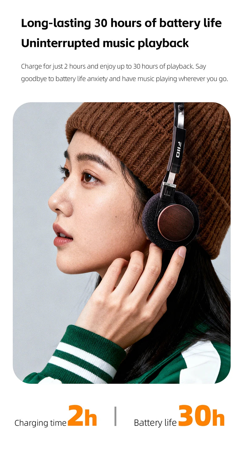 FIIO EH11 On-Ear Bluetooth Headphones – Hi-Res LDAC Wireless Bass Headset, 30H Battery, Dual Device Connection & Lightweight Retro Design