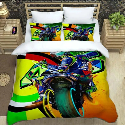 Motorcycle Fleet VR-46 Pattern Quilt Cover With Pillowcases Microfiber 3D Digital Printed Bedding Set Twin Full Queen King