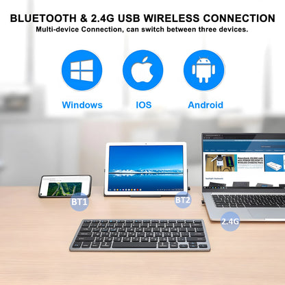 Ultraflache hebräische Bluetooth- & 2.4G-Dual-Mode-Tastatur, kabellose Israel-Tastatur mit geringer Geräuschentwicklung für iOS, iPad, Android-Tablets und Windows