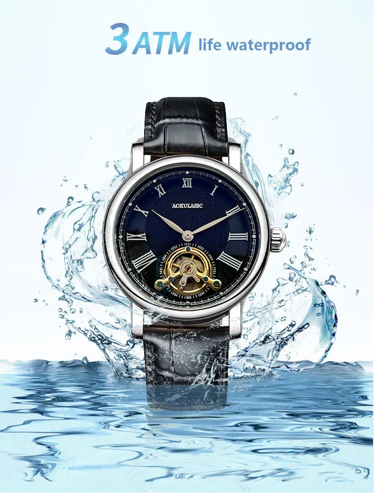 AOKULASIC Brand Men Mechanical Watch Fashion Luxury Business Tourbillion Wristwatch Male Waterproof Sport Automatic Casual Clock