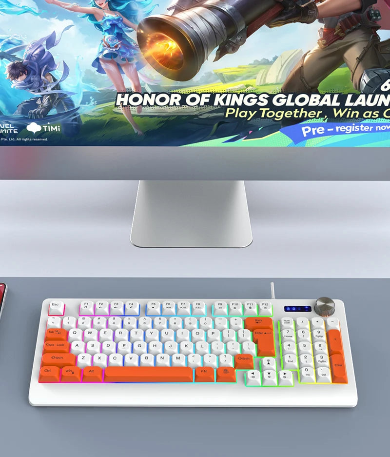 93 Keys Wired RGB Gaming Keyboard Two Tone PBT Ball Keycaps Mechanical Feeling Portable Keyboard for Laptop Office Gamer Typing
