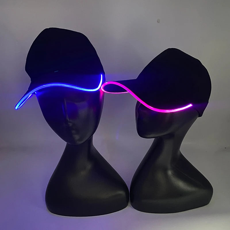 Cappello per adulti con LED e fibra ottica, cappellino alla moda, cappello di tendenza per discoteca, concerti, balli in maschera, eventi all’aperto e divertimento, cappello rap estivo
