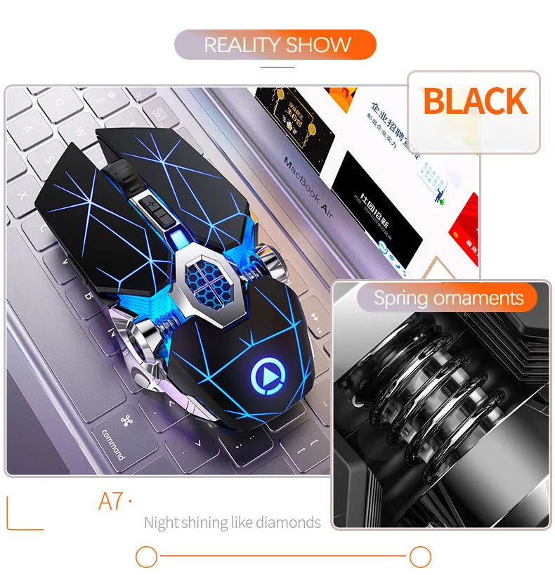 UTHAI A7 Rechargeable Wireless Bluetooth Mouse, Silent Ergonomic Wireless Mouse with RGB Light, 2.4GHz Gaming & Office Mouse