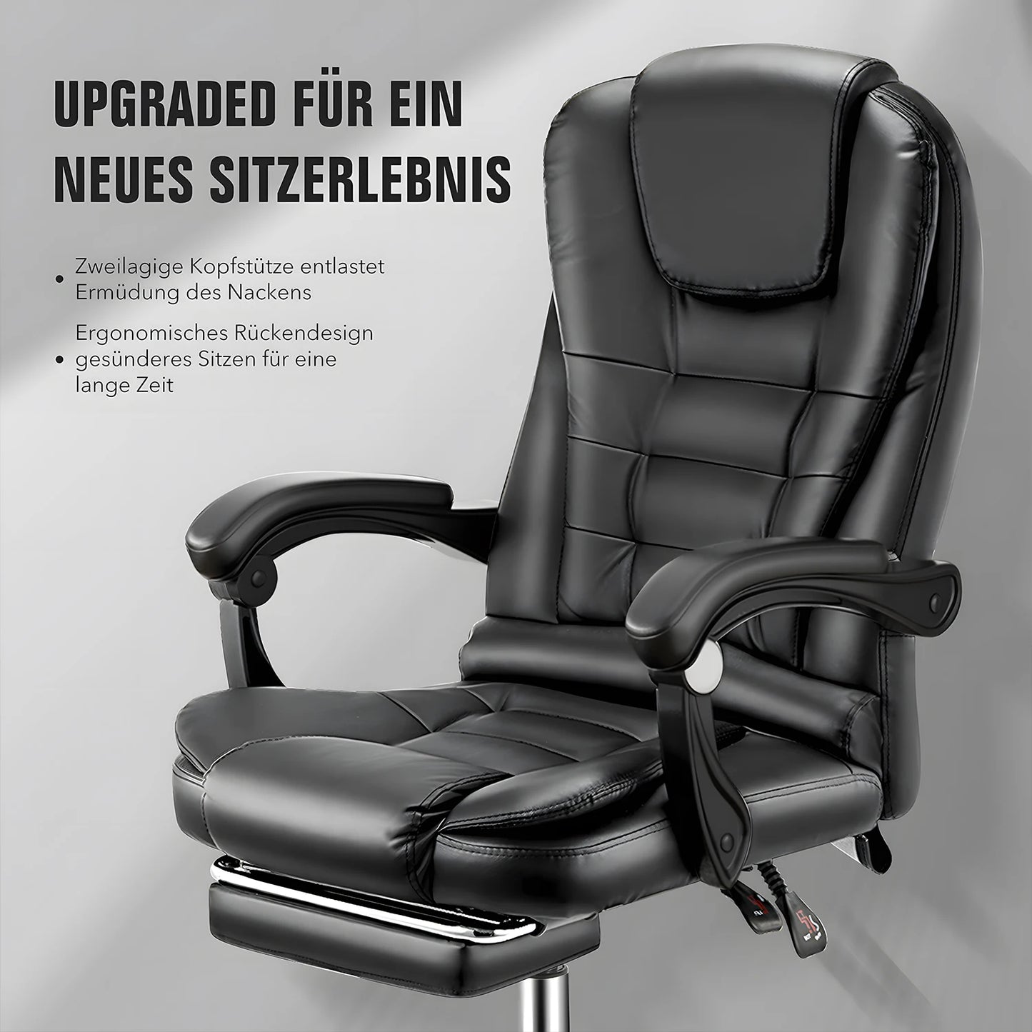 Ergonomic Office Chair with Massage Function, Executive Desk Chair with Footrest, Adjustable Headrest, Lumbar Support & Armrests