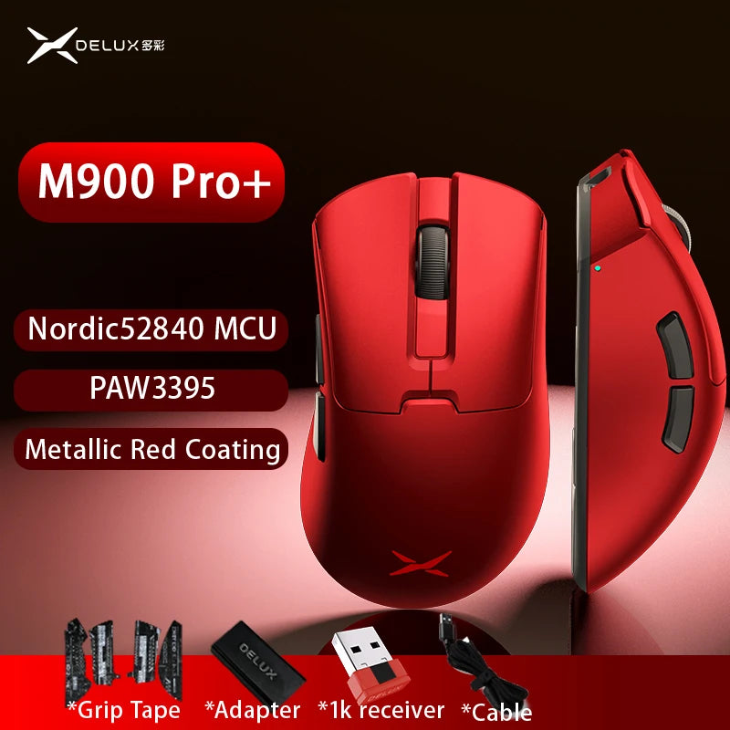 Delux M900PRO Ultra-Light Wireless Gaming Mouse, PAW3395 26K DPI, 1K/8K Polling Rate, Ergonomic Gaming Mouse for Large Hands, 50g PC Gaming Mouse
