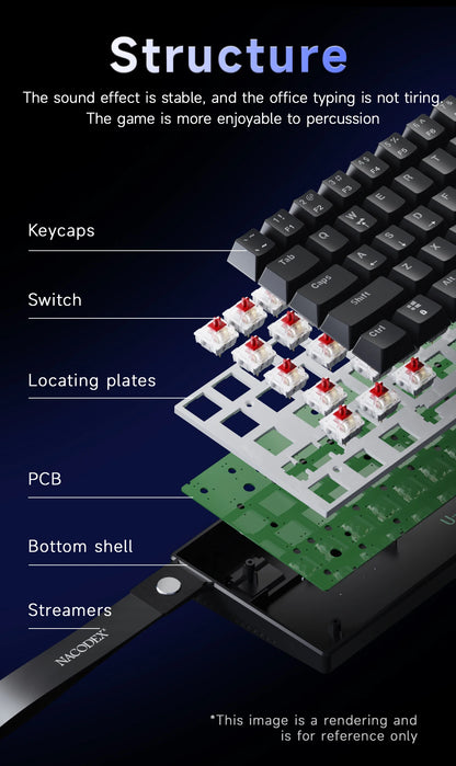 Ajazz NK61 Wired Mechanical Gaming Keyboard with full-key hot-swappable switches  RGB lighting effects 61 keys red switches