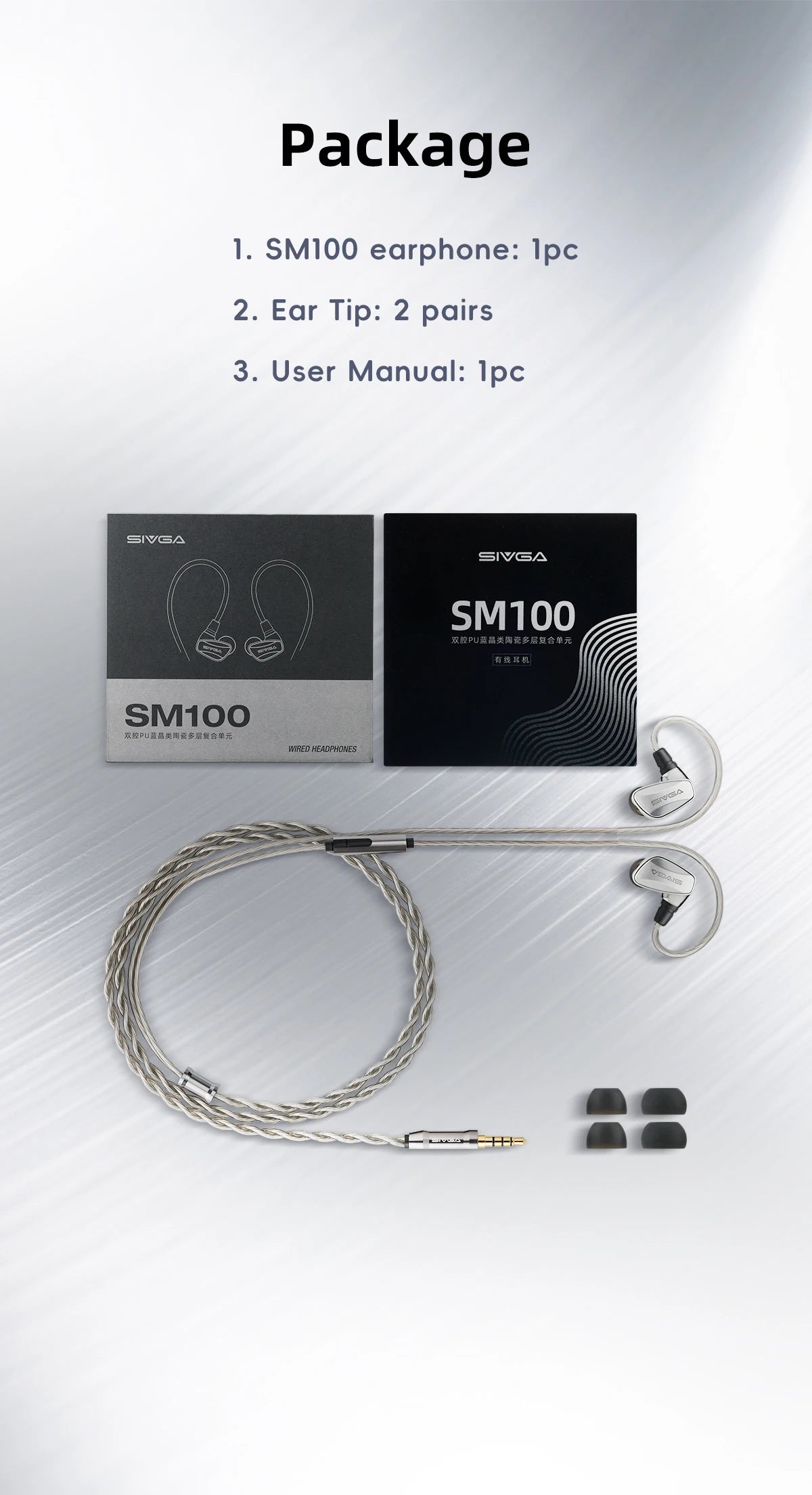 SIVGA SM100 10mm Dual-Chamber Dynamic Driver In-Ear Wired Earphones 0.78 mm 2-Pin Detachable Cable with Mic for Music/Gaming