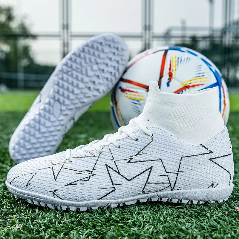 Une paire de chaussures de football en cuir pour jeunes, quatre saisons, avec détails en clous, design robuste à tige haute, tailles 35-46, JC-23152-1